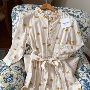 Beau & Ro Ivory Rutledge Cotton Maxi w/gold embroidered Honey Bees Small NWOT